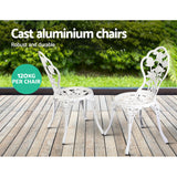 Gardeon 3PC Outdoor Setting Bistro Set Chairs Table Cast Aluminum Patio Furniture Rose White - Side View