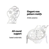 Gardeon 3PC Outdoor Setting Bistro Set Chairs Table Cast Aluminum Patio Furniture Rose White - Top-Down View