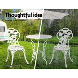 Gardeon 3PC Outdoor Setting Bistro Set Chairs Table Cast Aluminum Patio Furniture Rose White - Rear View