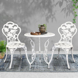 Gardeon 3PC Outdoor Setting Bistro Set Chairs Table Cast Aluminum Patio Furniture Rose White - Close-Up Angle