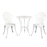 Gardeon 3PC Outdoor Setting Bistro Set Chairs Table Cast Aluminum Patio Furniture Rose White - Low Angle