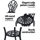 Gardeon 3PC Outdoor Setting Bistro Set Chairs Table Cast Aluminum Patio Furniture Tulip Black - Top-Down View