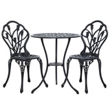 Gardeon 3PC Outdoor Setting Bistro Set Chairs Table Cast Aluminum Patio Furniture Tulip Black - Low Angle