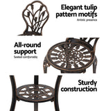 Gardeon 3PC Outdoor Setting Bistro Set Chairs Table Cast Aluminum Patio Furniture Tulip Bronze - Top-Down View