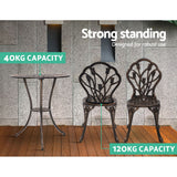 Gardeon 3PC Outdoor Setting Bistro Set Chairs Table Cast Aluminum Patio Furniture Tulip Bronze - 45-Degree Angle