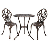 Gardeon 3PC Outdoor Setting Bistro Set Chairs Table Cast Aluminum Patio Furniture Tulip Bronze - Low Angle