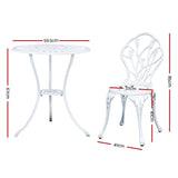 Gardeon 3PC Outdoor Setting Bistro Set Chairs Table Cast Aluminum Patio Furniture Tulip White - Front View