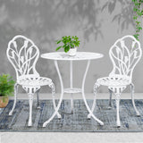 Gardeon 3PC Outdoor Setting Bistro Set Chairs Table Cast Aluminum Patio Furniture Tulip White - Close-Up Angle