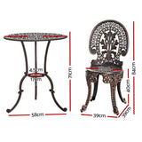 Gardeon 3PC Patio Furniture Outdoor Bistro Set Dining Chairs Aluminium Bronze - Front View