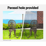 Gardeon 3PC Patio Furniture Outdoor Bistro Set Dining Chairs Aluminium Bronze - Top-Down View