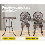 Gardeon 3PC Patio Furniture Outdoor Bistro Set Dining Chairs Aluminium Bronze - 45-Degree Angle