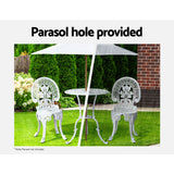 Gardeon 3PC Patio Furniture Outdoor Bistro Set Dining Chairs Aluminium White - Top-Down View