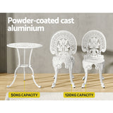 Gardeon 3PC Patio Furniture Outdoor Bistro Set Dining Chairs Aluminium White - 45-Degree Angle