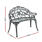 Gardeon Outdoor Garden Bench Seat 100cm Cast Aluminium Patio Chair Vintage Green, image 2