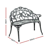 Gardeon Outdoor Garden Bench Seat 100cm Cast Aluminium Patio Chair Vintage Green - Front View
