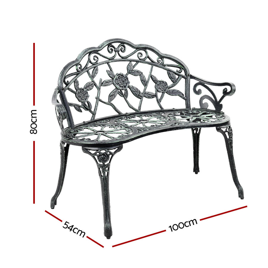 Gardeon Outdoor Garden Bench Seat 100cm Cast Aluminium Patio Chair Vintage Green, image 2