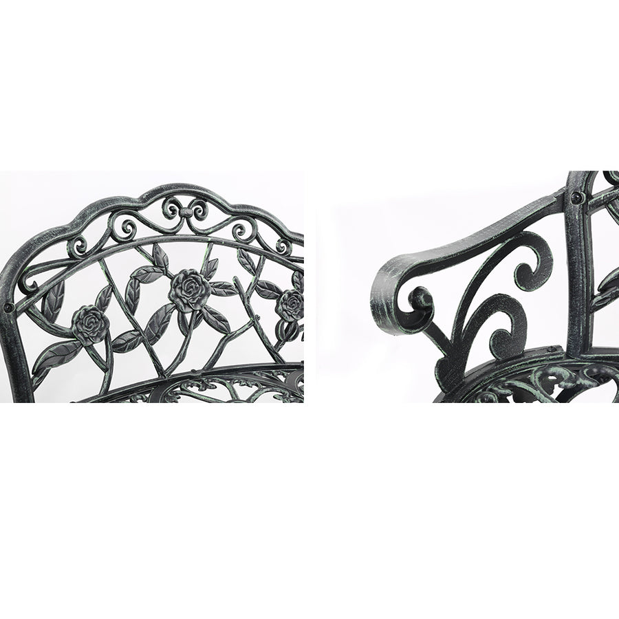 Gardeon Outdoor Garden Bench Seat 100cm Cast Aluminium Patio Chair Vintage Green, image 3