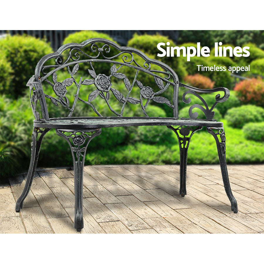 Gardeon Outdoor Garden Bench Seat 100cm Cast Aluminium Patio Chair Vintage Green, image 4