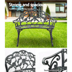 Gardeon Outdoor Garden Bench Seat 100cm Cast Aluminium Patio Chair Vintage Green, image 5