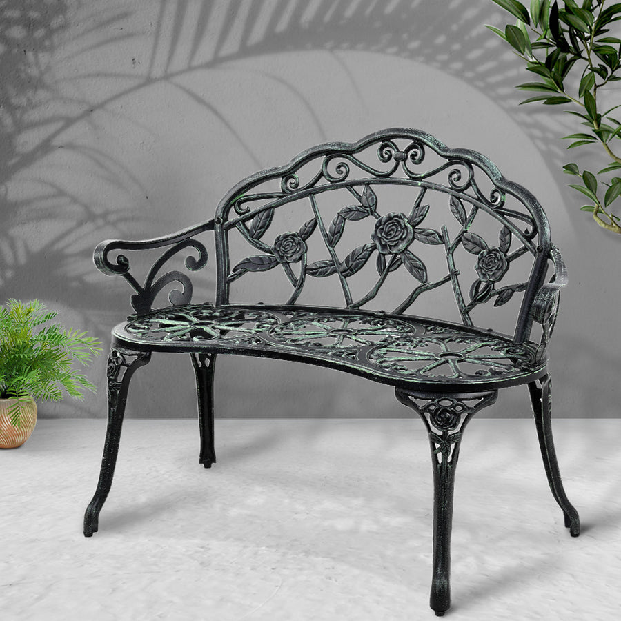 Gardeon Outdoor Garden Bench Seat 100cm Cast Aluminium Patio Chair Vintage Green, image 7