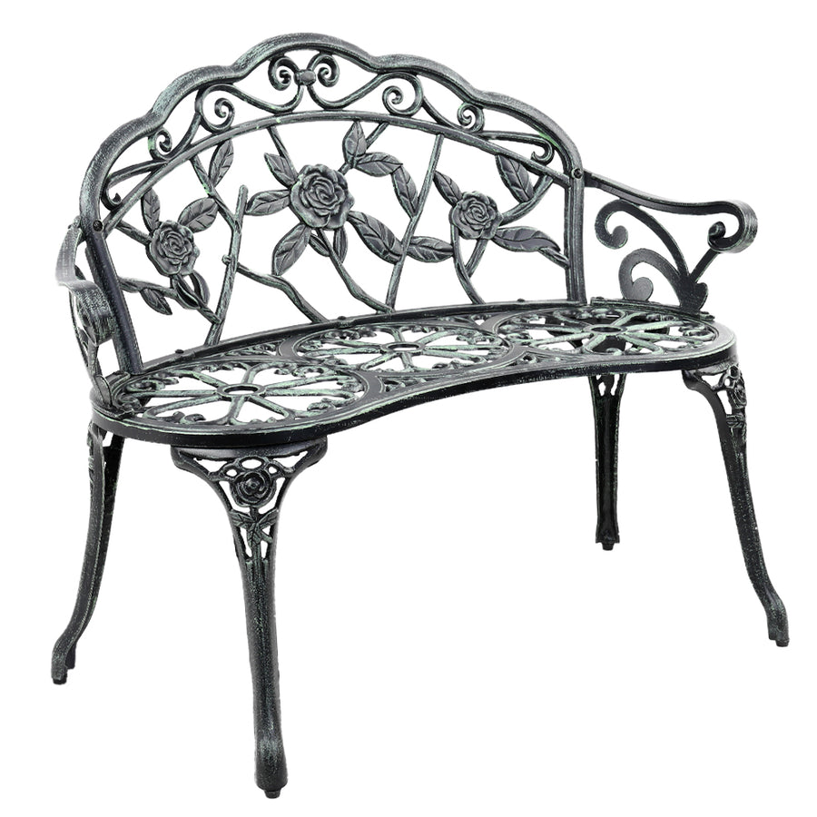 Gardeon Outdoor Garden Bench Seat 100cm Cast Aluminium Patio Chair Vintage Green, image 8