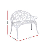 Gardeon Outdoor Garden Bench Seat 100cm Cast Aluminium Outdoor Patio Chair Vintage White - Front View