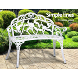 Gardeon Outdoor Garden Bench Seat 100cm Cast Aluminium Outdoor Patio Chair Vintage White - Top-Down View
