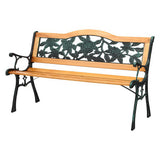 Gardeon Outdoor Garden Bench Seat 126cm Wooden Cast Iron 3 Seater Patio Furniture - Close-Up Angle