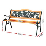 Gardeon Outdoor Garden Bench Seat 126cm Wooden Cast Iron 3 Seater Patio Furniture - Front View
