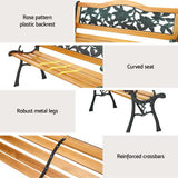 Gardeon Outdoor Garden Bench Seat 126cm Wooden Cast Iron 3 Seater Patio Furniture - 45-Degree Angle