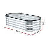 Green Fingers Raised Garden Bed Galvanised Oval Metal Planter Box Large Outdoor 120x60x30cm Silver - Front View