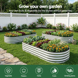 Green Fingers Raised Garden Bed Galvanised Oval Metal Planter Box Large Outdoor 120x60x30cm Silver - Top-Down View