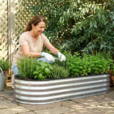 Green Fingers Raised Garden Bed Galvanised Oval Metal Planter Box Large Outdoor 120x60x30cm Silver - 45-Degree Angle