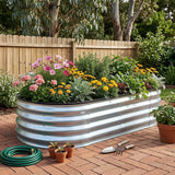 Green Fingers Raised Garden Bed Galvanised Oval Metal Planter Box Large Outdoor 120x60x30cm Silver - Extra Image
