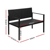 Gardeon Outdoor Garden Bench Seat Rattan Chair Steel Patio Furniture Park Black - Front View