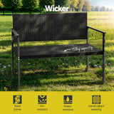 Gardeon Outdoor Garden Bench Seat Rattan Chair Steel Patio Furniture Park Black - Top-Down View