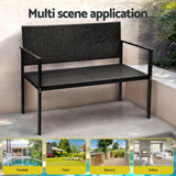 Gardeon Outdoor Garden Bench Seat Rattan Chair Steel Patio Furniture Park Black - Rear View
