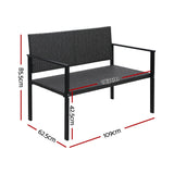 Gardeon Outdoor Garden Bench Seat Rattan Chair Steel Patio Furniture Park Grey - Front View