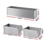 Green Fingers Raised Garden Bed 2 in 1 Modular Galvanised Planter Box Rust Resistant 240x80x60cm - Front View