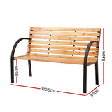 Gardeon Outdoor Garden Bench Seat 120cm Wooden Steel 2 Seater Patio Furniture Natural - Front View