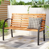 Gardeon Outdoor Garden Bench Seat 120cm Wooden Steel 2 Seater Patio Furniture Natural - Close-Up Angle