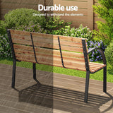 Gardeon Outdoor Garden Bench Seat 120cm Wooden Steel 2 Seater Patio Furniture Natural - Rear View