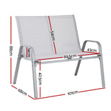 Gardeon Garden Bench Seat Steel Outdoor Patio Park Lounge Backyard Chair Grey - Side View