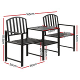 Gardeon Outdoor Garden Bench Seat Loveseat Steel Table Chairs Patio Furniture Black - Front View