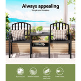 Gardeon Outdoor Garden Bench Seat Loveseat Steel Table Chairs Patio Furniture Black - Top-Down View