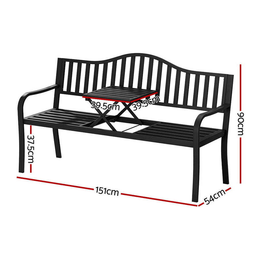 Gardeon Outdoor Garden Bench Seat Loveseat Steel Foldable Table Patio Furniture Black, Foldable