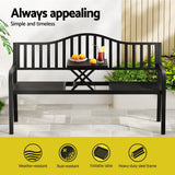 Gardeon Outdoor Garden Bench Seat Loveseat Steel Foldable Table Patio Furniture Black - Top-Down View