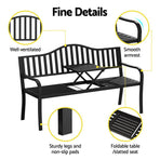 Gardeon Outdoor Garden Bench Seat Loveseat Steel Foldable Table Patio Furniture Black, image 5