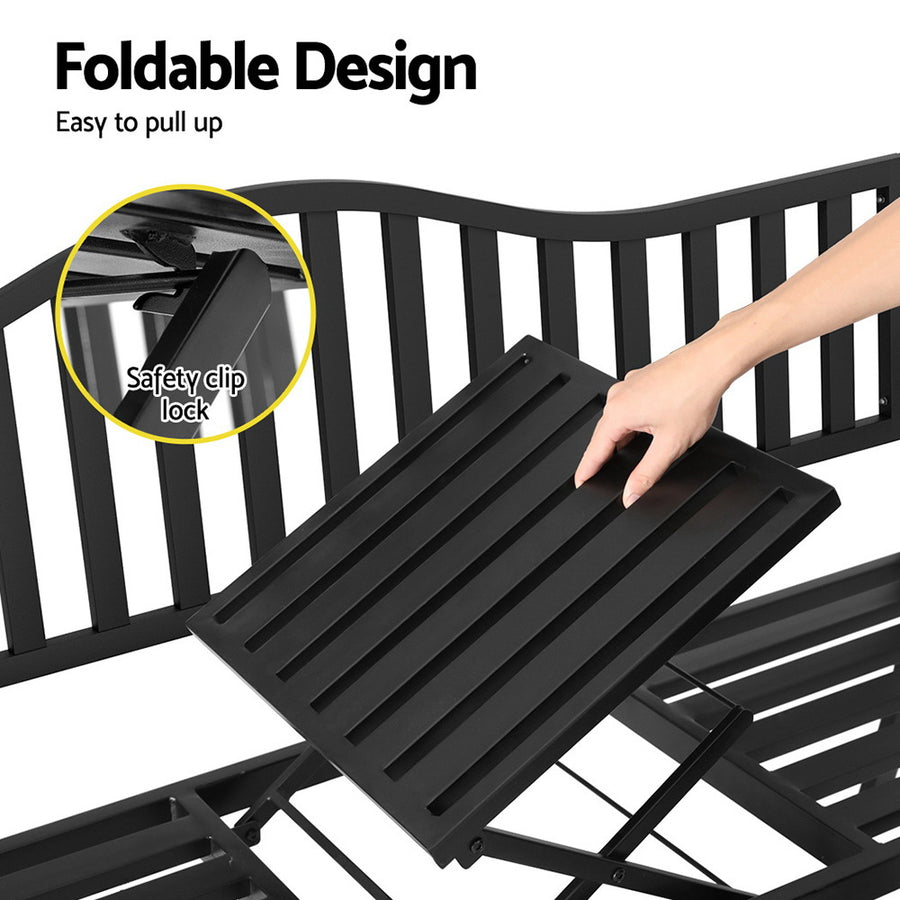 Gardeon Outdoor Garden Bench Seat Loveseat Steel Foldable Table Patio Furniture Black, image 6