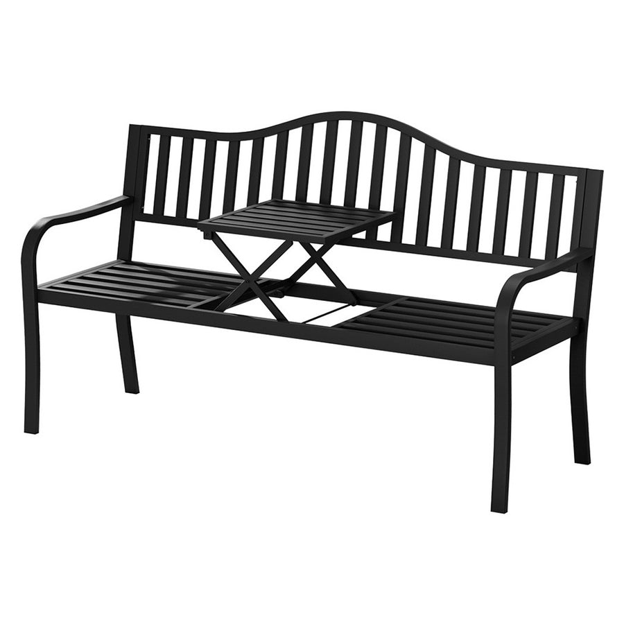 Gardeon Outdoor Garden Bench Seat Loveseat Steel Foldable Table Patio Furniture Black, image 7